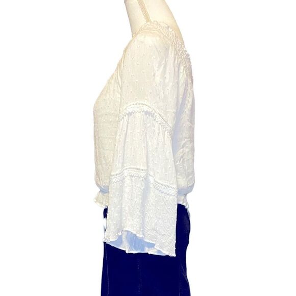 LULUS Prairie Flowy Off the Shoulder White Flared Sleeve Top Size Small - Picture 5 of 10